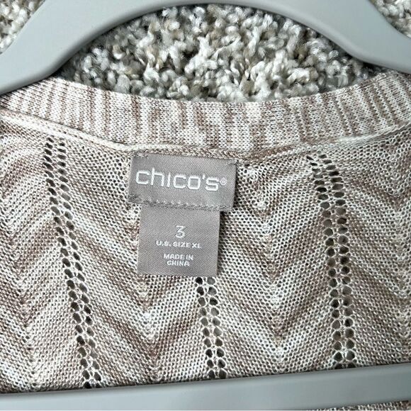 Chico’s Cardigan Sweater Womens 3 / XL / 16 Neutral Chevron Patterned Open Front - Picture 5 of 10